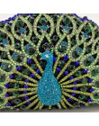 Boutique De FGG zielony kryształ kobiety Peacock torebka wieczorowa typu Clutch Party Minaudiere torebka ślubna sprzęgła Bridal 