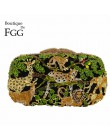 Boutique De FGG las deszczowy dżungla kobiety kryształowe zwierzęce Zoo torby wieczorowe damskie diamentowa torebka na imprezę ś