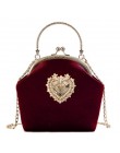 Kobiety aksamitna torebka Vintage z designem serca torba wieczorowa wesele panna młoda sprzęgła torby na ramię torebka