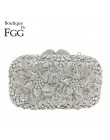 Boutique De FGG olśniewający srebrny kwiat kobiet torby wieczorowe z kryształowym uchwytem drążą wesele torebka na ramię i toreb