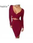 Nadafair Sexy Midi ołówek Club bandażowa sukienka kobiety jesienno-zimowa z długim rękawem czerwona biała czarna sukienka na imp
