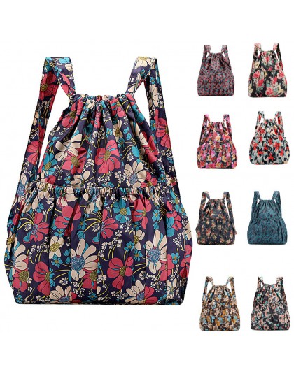 Moda Vinatge plecaki ze sznurkiem kobiety o dużej pojemności kwiat w stylu etnicznym wodoodporne plecaki nylonowe plecaki plecak
