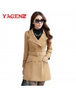 YAGENZ M-3XL jesienno-zimowa kurtka z wełny kobiety dwurzędowe płaszcze elegancki płaszcz płaszcz typu basic kieszenie wełniany 