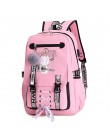 Różowy plecak płócienny kobiety szkolne torby dla nastoletnich dziewcząt styl Preppy o dużej pojemności plecak USB plecak młodzi