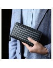 Męski portfel ze skóry długo tkana skórzana torba luksusowa marka kopertówka prosta moda damska portfel o dużej pojemności 100% 