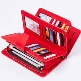 Portfel damski portfel ze skóry pu torebka z uchwytem czerwony 3 krotnie kobiety portfele na zamek błyskawiczny torebka pasek po