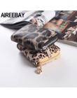 AIREEBAY kobiety krótkie portfele nowa moda w stylu Vintage Leopard drukuje portmonetka dla dziewczyny sprzęgło torba PU skóra p