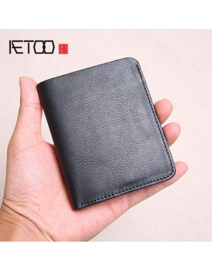 AETOO portfel męska krótka skórzana wierzchnia warstwa ze skóry cienki portfel mini damski pionowy podręcznik studencki portfel 