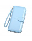 Skórzane portfele damskie nowe jednokolorowe torebki o dużej pojemności dla kobiet portmonetki damskie Retro długi zamek błyskaw