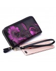 Fengdong portfel skórzany damski kwiat torba na telefon vintage, w kwiaty torebka prezenty dla dziewczynek zamek długi portfel r