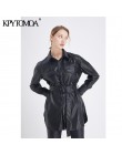 Vintage stylowa Faux Leather z paskiem kurtka płaszcz kobiety 2020 moda z długim rękawem kieszenie boczne otwory wentylacyjne pu