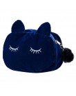 Nowe słodkie flanelowe małe torby kosmetyczne kobiety makijaż kot kreskówkowy torby do przechowywania organizator podróży pióro 