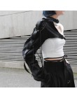 Moda nieregularne jedno ramię długi rękaw z wiązaniem kobiet Streetwear Hip Hop klamra Halter długi płaszcz z rękawami topy czar