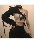 Moda nieregularne jedno ramię długi rękaw z wiązaniem kobiet Streetwear Hip Hop klamra Halter długi płaszcz z rękawami topy czar