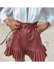 Aachoae kobiety Chic PU skóra plisowana spódnica 2020 Ruffles wiązać pasek talia kieszeń spódnica Zipper Ladies Elegnt krótka sp