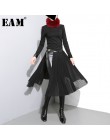 [EAM] 2020 nowa wiosna wysokiej talii jednolity kolor czarny plisowana luźna, z wycięciem wspólne spódnica pół ciała kobiety mod