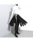 [EAM] 2020 nowa wiosna wysokiej talii jednolity kolor czarny plisowana luźna, z wycięciem wspólne spódnica pół ciała kobiety mod