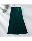 Różowy dla kobiet zielony jedwab satynowa spódnica 2019 w stylu Vintage koreański styl długi spódnica midi z wysokim stanem dla 