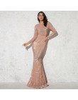 Elegancka O Neck z długim rękawem cekinowa sukienka Maxi długość podłogi rozciągliwa sukienka Bodycon Party złoty zielony bordow