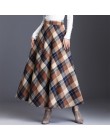 Elegancka długa spódnica damska w kratę z wysokim stanem na gumie w talii nowoczesna modna oryginalna