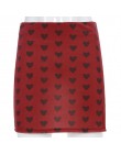 Sweetown czerwona aksamitna spódnica z wysokim stanem Streetwear nadruk w kształcie serca Zipper śliczne spódnice damskie styl p