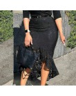Kobiet czarny koronkowa spódniczka wysokiej talii slim, midi skromny eleganckie nieregularna długość kobiet pakiet Hip Jupes Fal