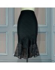 Kobiet czarny koronkowa spódniczka wysokiej talii slim, midi skromny eleganckie nieregularna długość kobiet pakiet Hip Jupes Fal