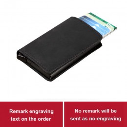 Grawerowanie laserowe etui do kart kredytowych dla mężczyzn blokowanie portfel rfid skóra Unisex informacje o bezpieczeństwie al