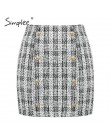 Simplee dwurzędowy tweedowy plaid damski spódnica prosta elegancka biurowa, damska krótka mini spódniczka Vintage jesienna spódn
