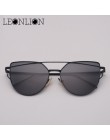 LeonLion marka projektant okulary przeciwsłoneczne cat eye kobiety Vintage metalowe okulary odblaskowe dla kobiet lustro Retro ó