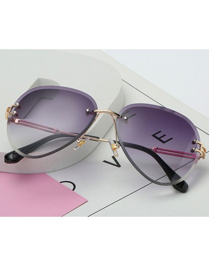 2019 nowy projekt marki Vintage Rimless Pilot okulary kobiety mężczyźni Retro cięcia soczewki gradientu dla kobiet UV400