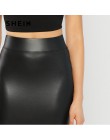 SHEIN czarny szeroki pasek solidna obcisła spódnica elegancka odzież robocza kolano długość średnio wysoka talia spódnice kobiet