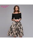 S.FLAVOR Femme Floral wydrukowano patchworkowa sukienka kobiety Off Shoulder Sexy Party vestidos kobieta głęboki dekolt w stylu 