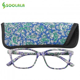 SOOLALA damskie kieszonkowe drukowane okulary do czytania z dopasowanym etui tania sprężyna zawias okulary do czytania dla osób 