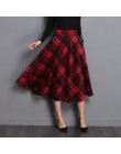 Neophil styl angielski w czerwoną kratę wysokiej talii spódnice midi wełniane Plus rozmiar 3XL linia plisowana 2020 zima kobiety