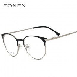 FONEX okulary z lekkiego stopu rama mężczyźni Ultralight kobiety Vintage okrągłe okulary korekcyjne Retro oprawki optyczne bezśr