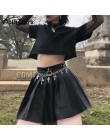 Goth Dark Grunge Punk lato gotyckie spódnice dla kobiet Streetwear zipper nit plisowana czarna metalowa spódnica PU Sexy Hollow 