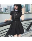 InstaHot Gothic wysokiej talii plisowana spódnica kobiet 2019 Punk styl szkolny Ruched czarna plisowana krótka spódniczka klamra