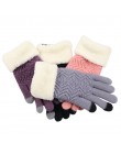 Dorywczo rękawiczki damskie zimowe poliestrowe geometryczne dziewiarskie solidne rękawiczki oraz aksamitne grube pełne rękawiczk