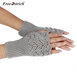 Darmowe rękawiczki strusia 2019 dziewczyna Lady damskie ciepłe zimowe krótkie pkt Knitting pół palca kształt serca dziergana ręk
