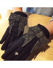 Luksusowe markowe rękawiczki zimowe rękawiczki damskie kaszmirowe rękawiczki damskie z błyszczącą kokardką wysadzaną kryształkam