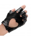 1 para kobiety moda PU skóra czarne pół palca rękawiczki fajne niewypełnione serce rękawiczki bez palców chłopiec rękawiczki dla
