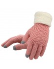 Dorywczo rękawiczki damskie zimowe poliestrowe geometryczne dziewiarskie solidne rękawiczki oraz aksamitne grube pełne rękawiczk