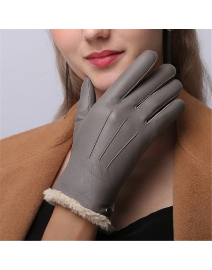 Wysokiej jakości oryginalne skórzane rękawiczki damskie jesienno-zimowa oraz aksamitna moda szczupła ręka ciepłe rękawice z owcz