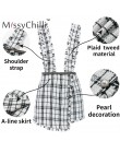 MissyChilli Sexy tweed jesień spódnica z wysokim stanem culottes kobiet linii kratę spodnie na szelkach damska, w paski krótkie 