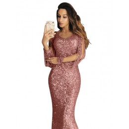 Cekinowa Tassel z długim rękawem Sukienka Fringe Sukienka eleganckie długie sukienki imprezowe wieczorowa szata 2020 seksowna bł