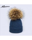 2018 naturalne pompon z futra szopa kapelusz grube zimowe dla kobiet czapka czapki beanie dzianina kaszmirowa czapki wełniane ko