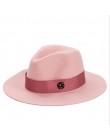 OZyc panie różowa wełna feodra kapelusz zima kobiet M list wełna Jazz fedoras różowy kapelusz dla kobiet duże rondo kowboj panam