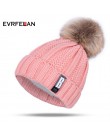 Evrfelan gorąca sprzedaż Pompom damska czapka zimowa czapka dzianinowa dodatkowo pogrubiony ciepły Skullies czapka Beanie kobiet