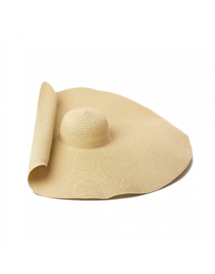 Super większe rondo szerokie kapelusze słomkowe dla kobiet składany papier kapelusz na plażę letnie słońce kapelusze UV etap Cap